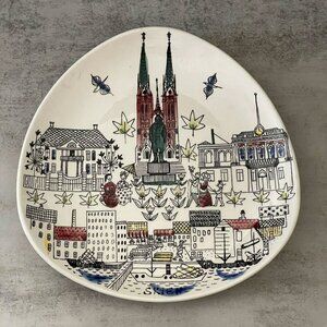 Vintage Stavangerflint Norway Hand Painted Skien Landmarks Ovoid Ceramic Plate